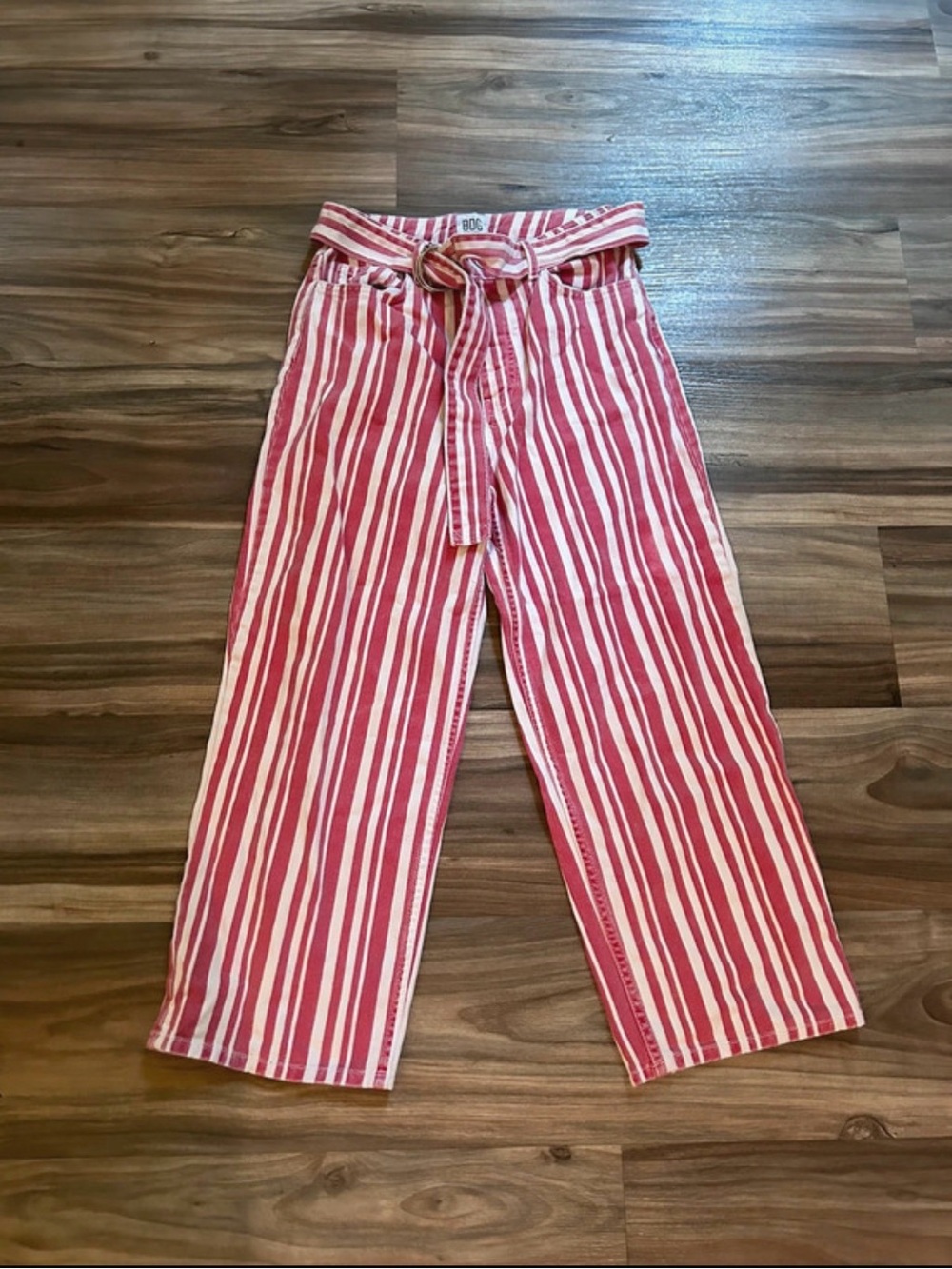 BDG Red and White Striped High-Waist Tie Belt Pants